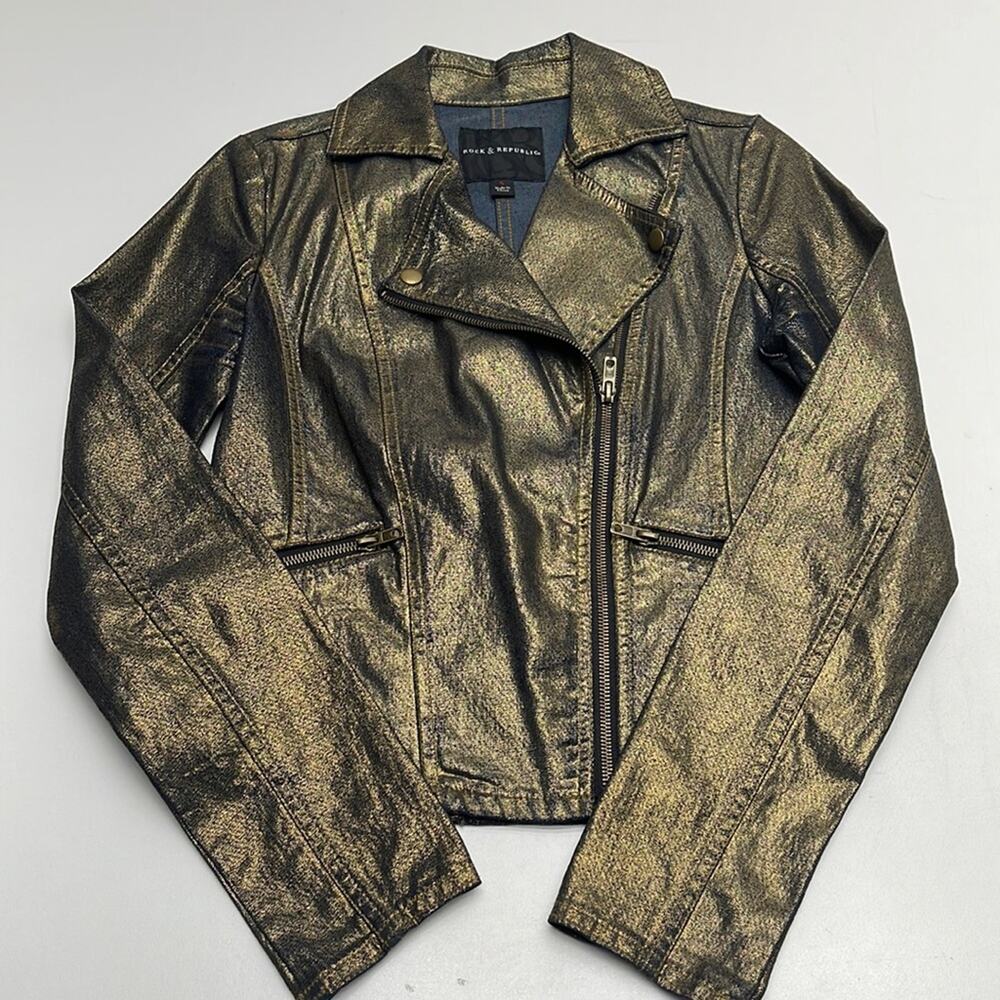 ROCK & REPUBLIC Women’s Small Gold Blue Jean Jacket